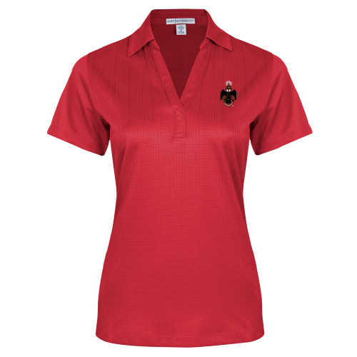  Womens Red Performance Fine Jacquard Polo - 33 Deus Meumque Jus