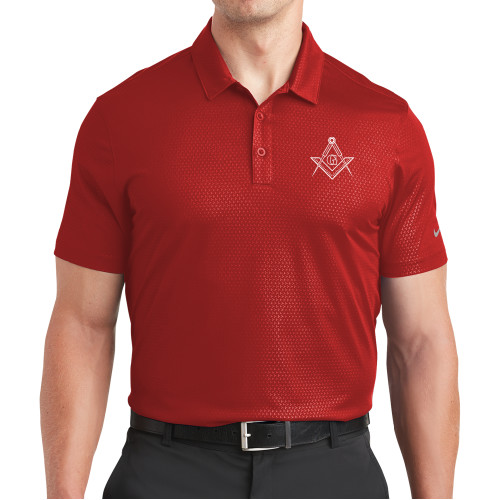  Nike Red Dri Fit Embossed Tri Blade Polo - G Compass Logo