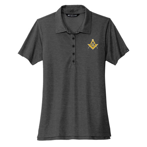  TravisMathew Womens Black Heather Oceanside Polo - G Compass Logo