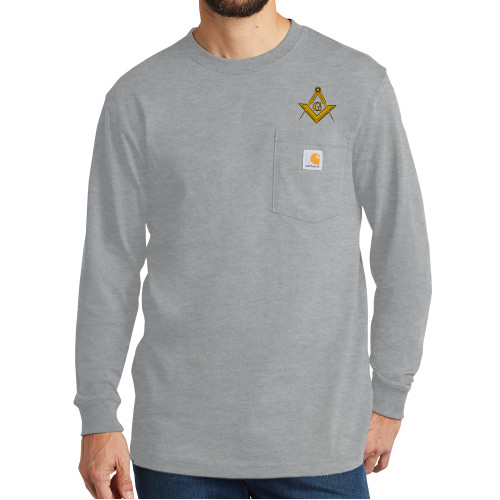  Carhartt Workwear Heather Grey Long Sleeve Pocket T Shirt - G Compass Logo