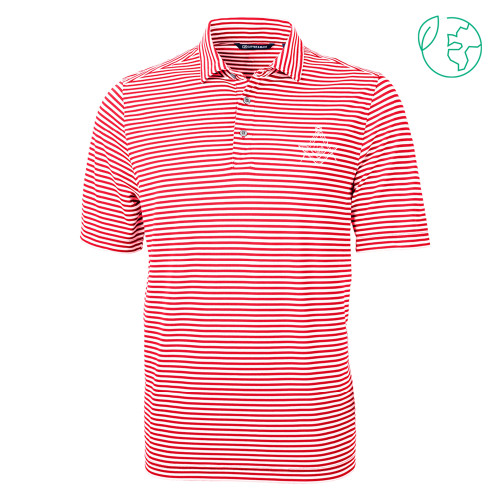  C&B Red Virtue Eco Pique Stripe Polo - G Compass Logo