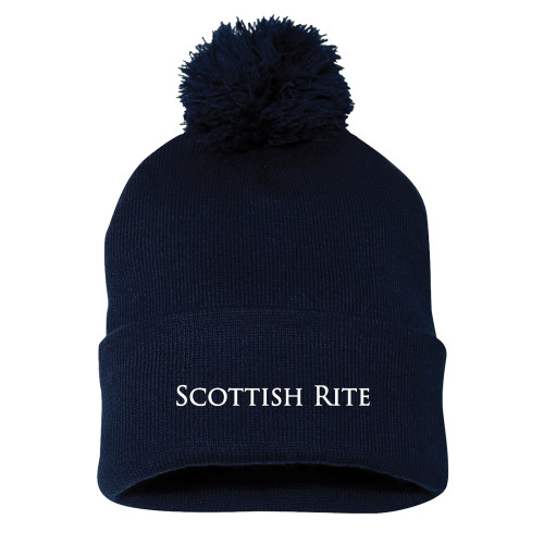  Sportsman Navy Pom Pom Cuffed Beanie - Scottish Rite Wordmark