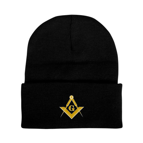  Black Knit Beanie w/Cuff - G Compass Logo