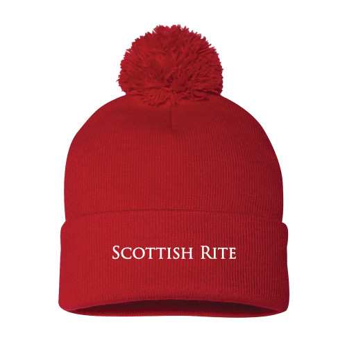  Sportsman Red Pom Pom Cuffed Beanie - Scottish Rite Wordmark