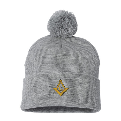  Sportsman Heather Grey Pom Pom Cuffed Beanie - G Compass Logo
