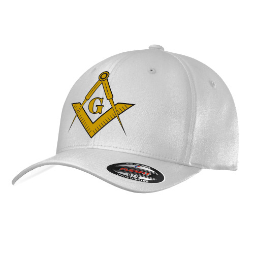  White Flexfit Structured Low Profile Hat - G Compass Logo