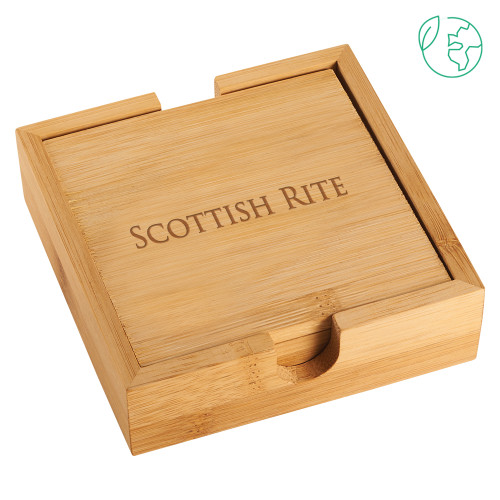  Bamboo Coaster Set - Scottish Rite Wordmark Engraved
