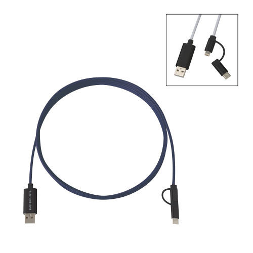 3 in 1 10 ft. Braided Navy Charging Cable - Scottish Rite Wordmark Engraved