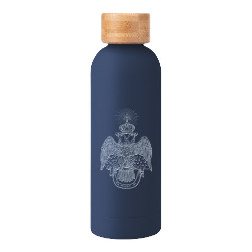  Blair Navy Stainless Steel Bottle w/ Bamboo Lid 17 oz - 33 Deus Meumque Jus