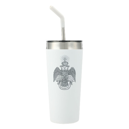  Faye White Vacuum Tumbler w/ Stainless Steel Straw 20 oz - 33 Deus Meumque Jus