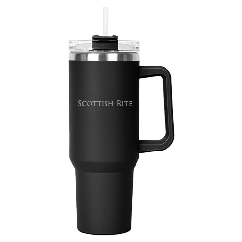  Hippo Black Mug & Straw Lid with Twist Closure 40 oz - Scottish Rite Wordmark Engraved