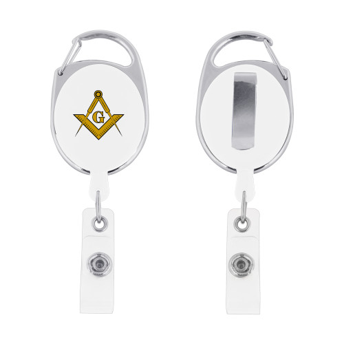  White Oval Retractable Badge Holder w/Clip - G Compass Logo