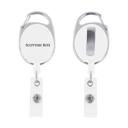  White Oval Retractable Badge Holder w/Clip - Scottish Rite Wordmark