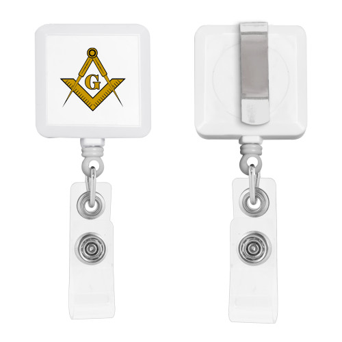  White Square Retractable Badge Holder - G Compass Logo