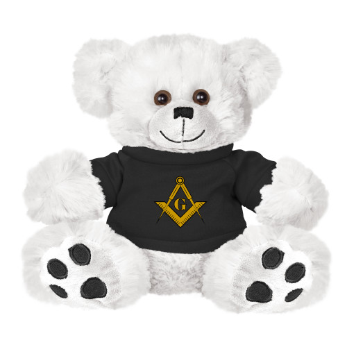  Plush Big Paw 8 1/2 inch White Bear w/Black Shirt - G Compass Logo