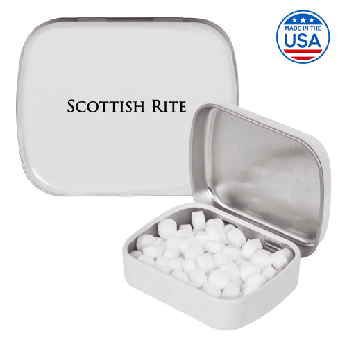  White Rectangular Peppermint Tin - Scottish Rite Wordmark