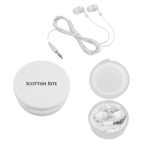  Ear Buds in White Case - Scottish Rite Wordmark