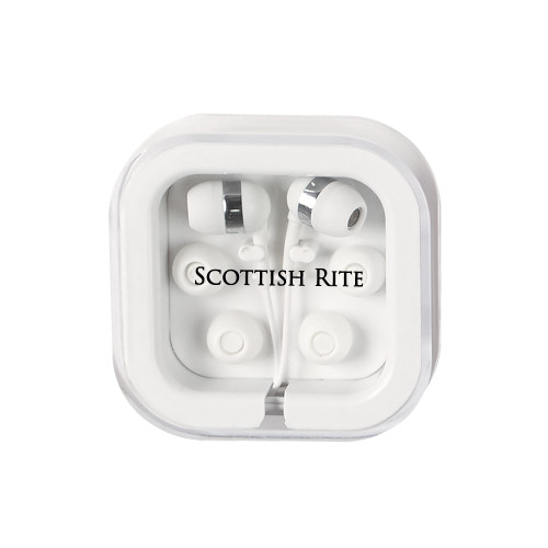  Ear Buds in Clear Square Case - Scottish Rite Wordmark