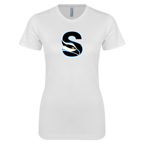  Next Level Womens White Boyfriend Tee - Secondary Logo