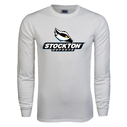  White Long Sleeve T Shirt - Official Logo Distressed