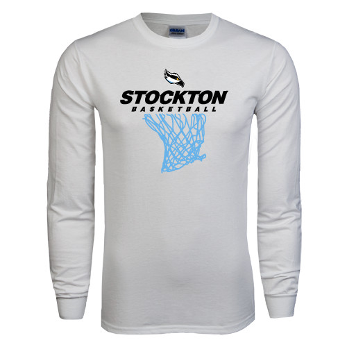  White Long Sleeve T Shirt - Basketball Design