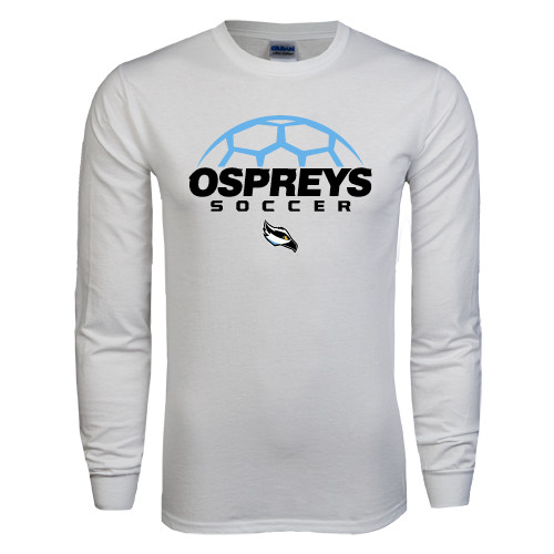  White Long Sleeve T Shirt - Soccer Design