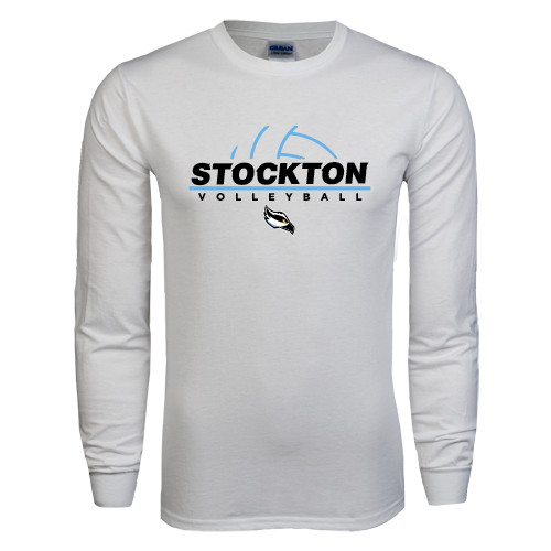  White Long Sleeve T Shirt - Volleyball Design