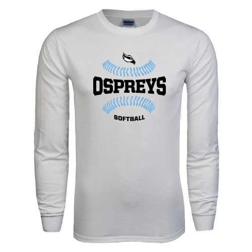  White Long Sleeve T Shirt - Softball Design