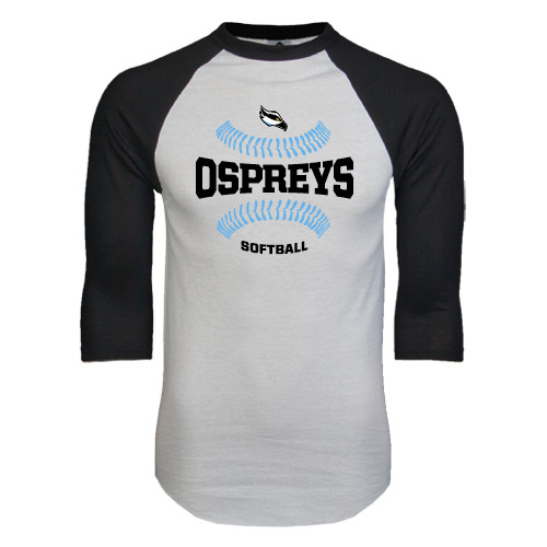  White/Black Raglan Baseball T Shirt - Softball Design