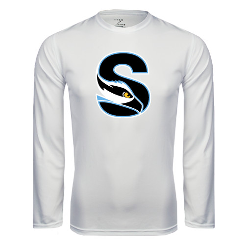  White Performance Long Sleeve Shirt - Secondary Logo