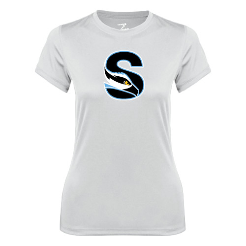  Womens White Performance Tee - Secondary Logo