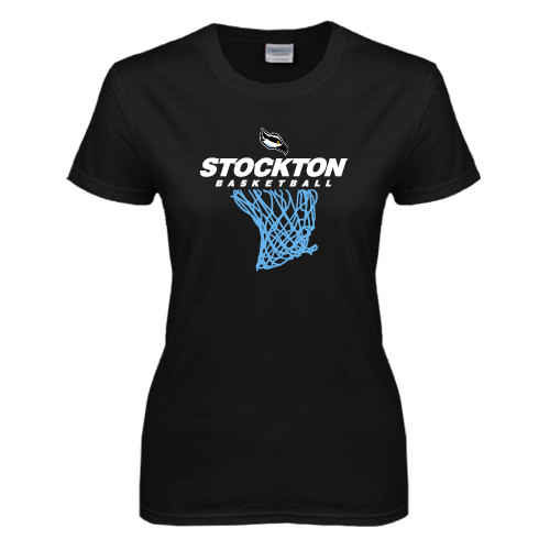  Womens Black Short Sleeve Tee - Basketball Design