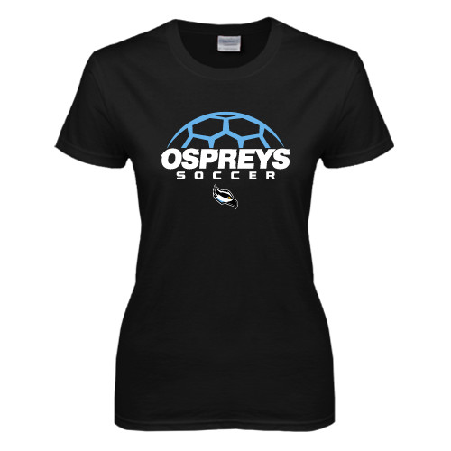  Womens Black Short Sleeve Tee - Soccer Design