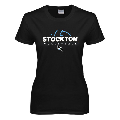  Womens Black Short Sleeve Tee - Volleyball Design