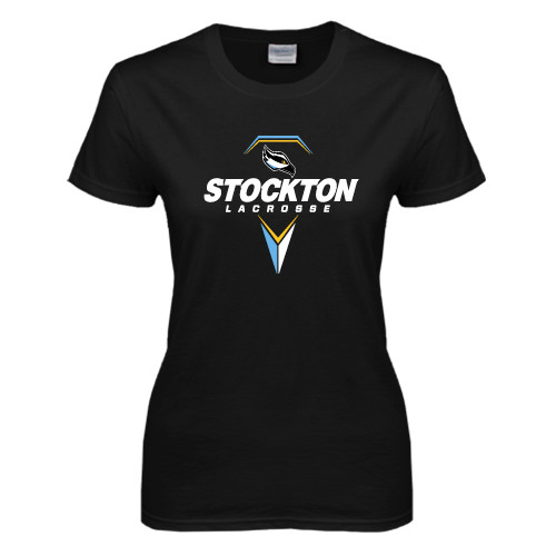  Womens Black Short Sleeve Tee - Lacrosse Design