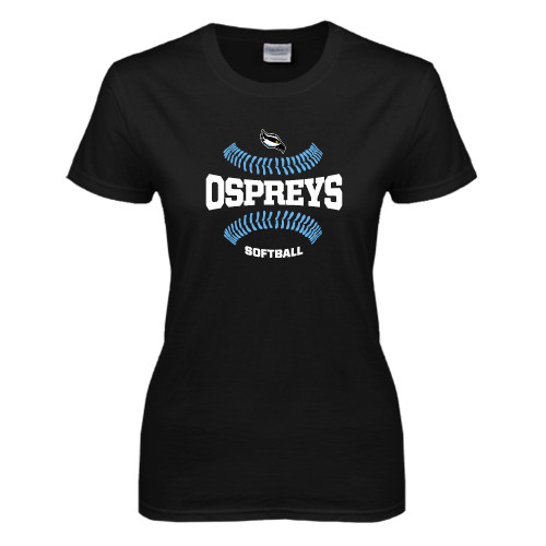  Womens Black Short Sleeve Tee - Softball Design