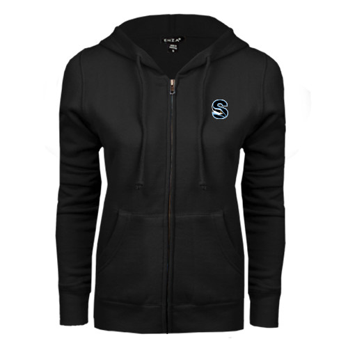 ENZA Womens Black Fleece Full Zip Hoodie - Secondary Logo
