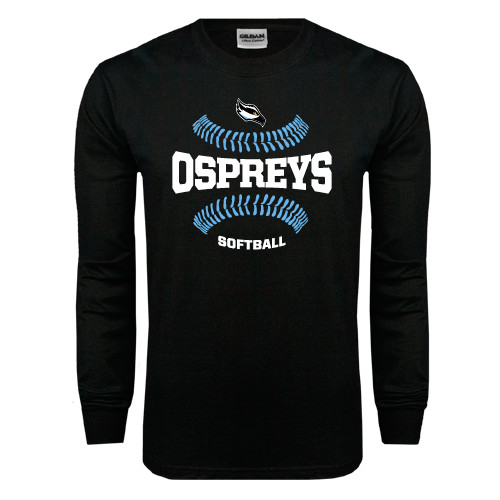  Black Long Sleeve T Shirt - Softball Design
