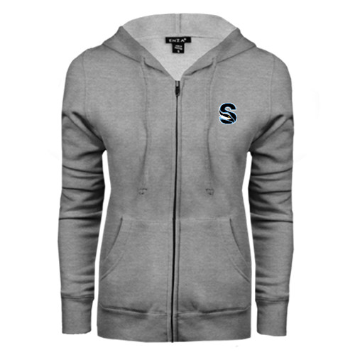  ENZA Womens Grey Fleece Full Zip Hoodie - Secondary Logo