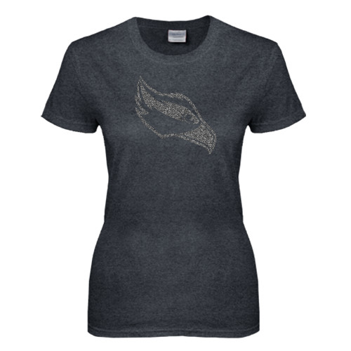  Womens Dark Heather Short Sleeve Tee - Osprey Head Graphite Soft Glitter