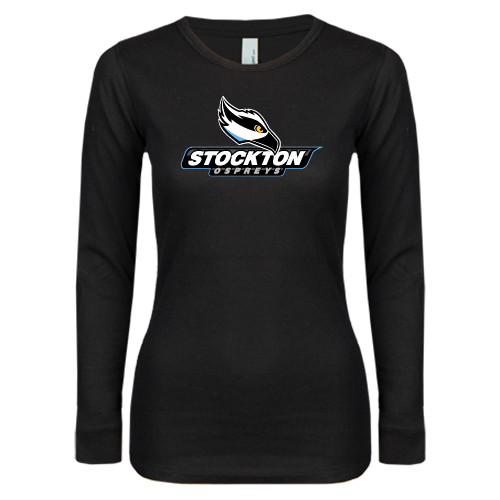  Womens Black Long Sleeve V Neck Tee  - Official Logo