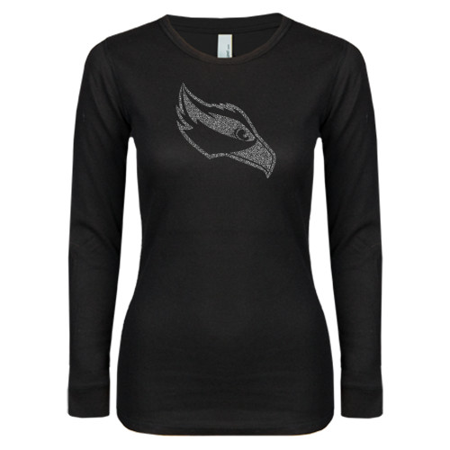  Womens Black Long Sleeve V Neck Tee  - Osprey Head Graphite Soft Glitter