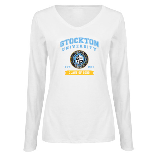  Womens White Long Sleeve V Neck Tee - Class of 2020