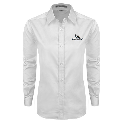  Womens White Twill Button Down Long Sleeve - Official Logo