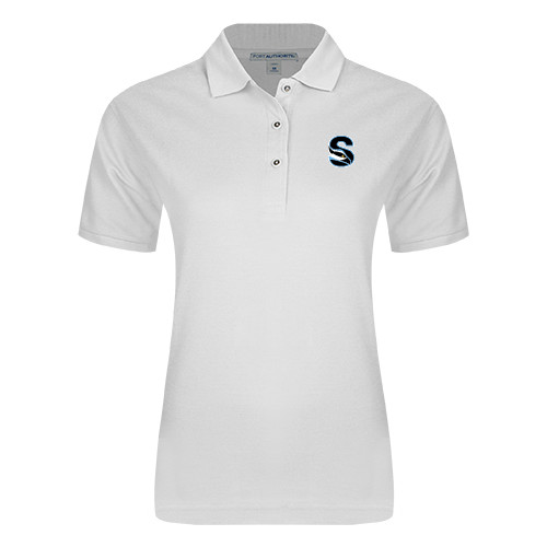  Womens Silk Touch White Pique Polo - Secondary Logo