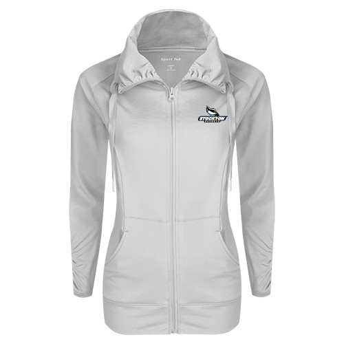 Womens White Sport Wick Stretch Full Zip Jacket - Official Logo
