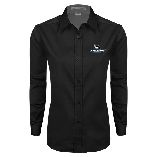  Womens Black Twill Button Down Long Sleeve  - Official Logo