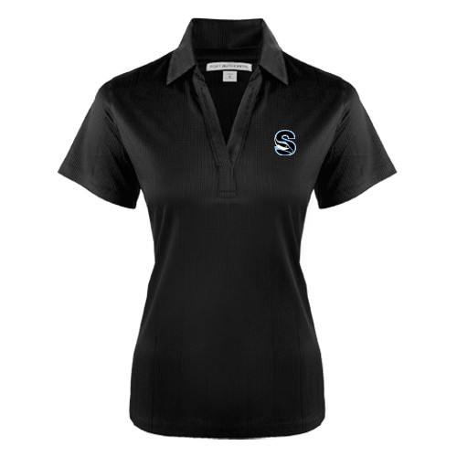  Womens Black Performance Fine Jacquard Polo - Secondary Logo