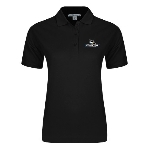  Womens Silk Touch Black Pique Polo - Official Logo