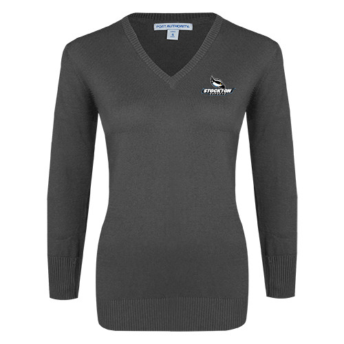 Womens Charcoal Heather VNeck Sweater - Official Logo